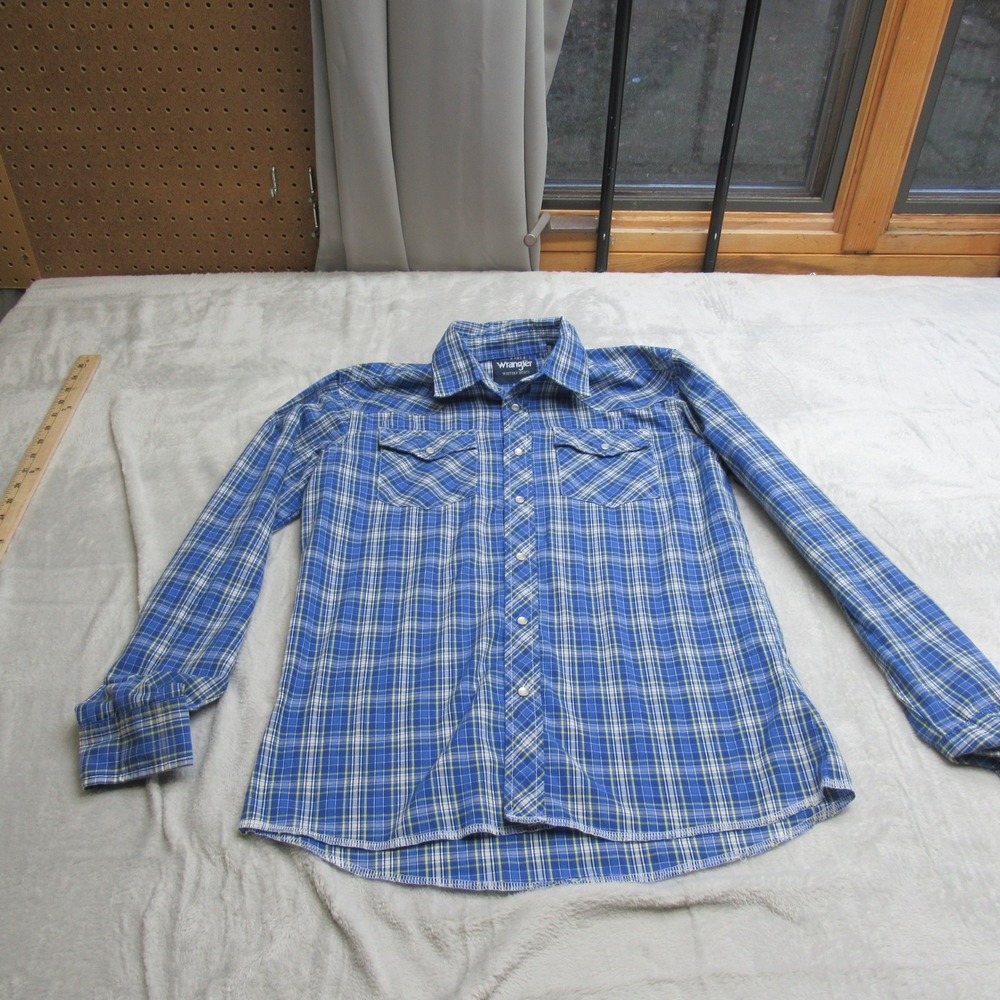 Wrangler‎ Pearl Snap Shirts Womens XL 14-16 Blue Plaid Long Sleeve Western VTG